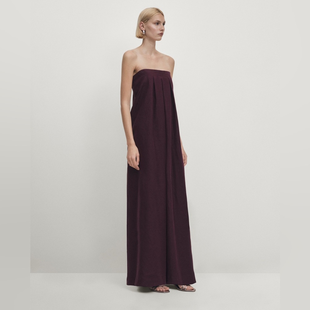 NWT Massimo Dutti Studio Linen Purple Wide Leg Overlay Jumpsuit Medium Minimalis